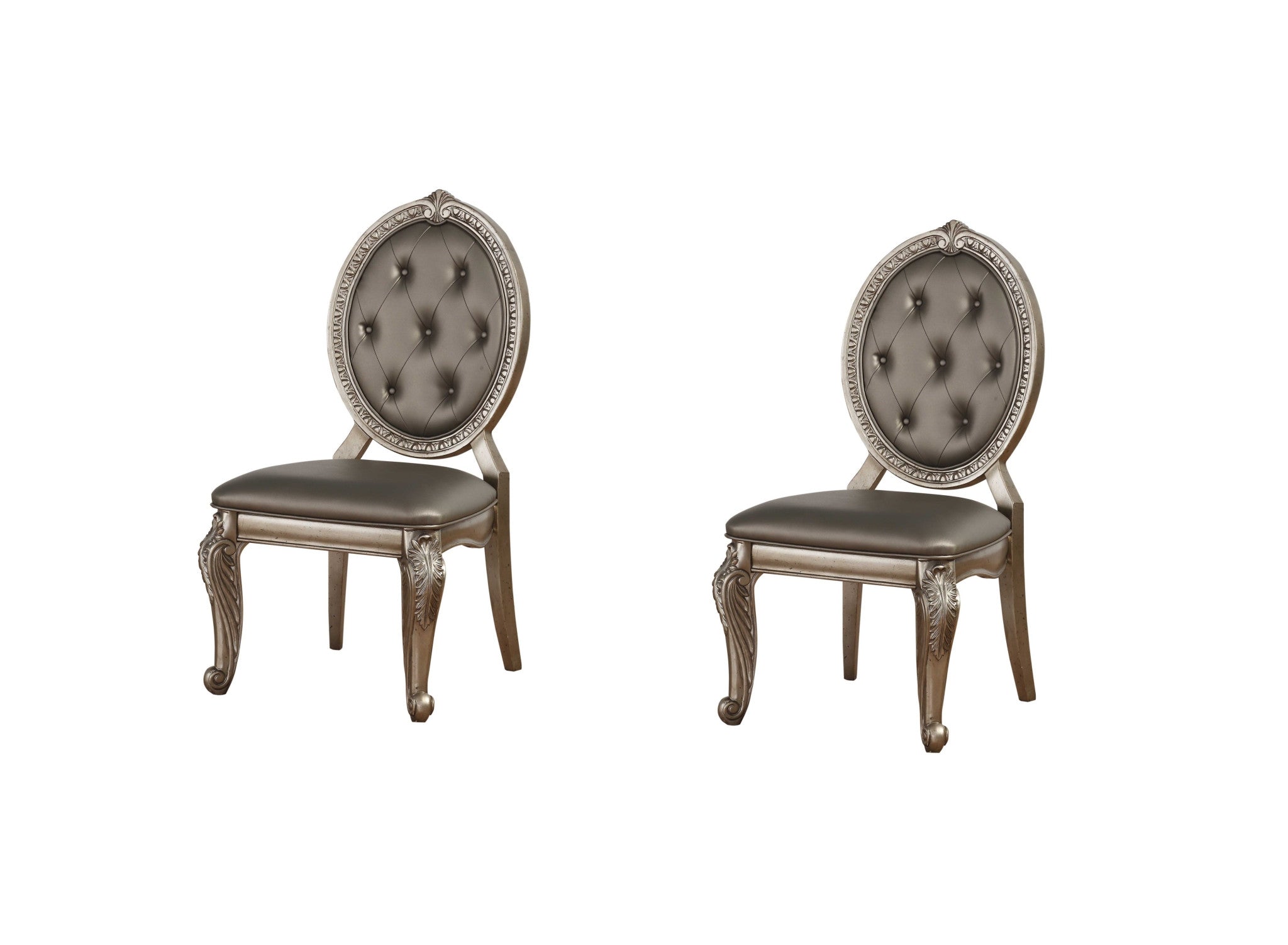 Set of Two Tufted Champagne Upholstered Faux Leather Dining Side Chairs-0