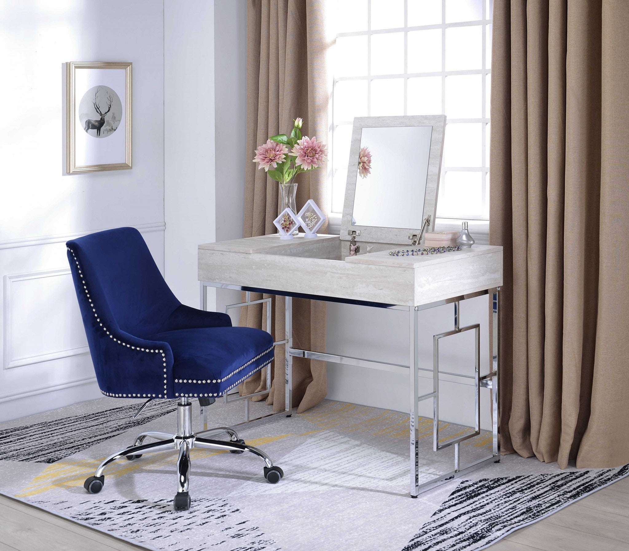 Modern Chic Whitewash Vanity Desk-1