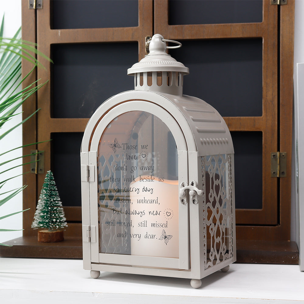 11''High Remembrance Lantern with Timer Candle Bereavement Sympathy Gift Memorial Lantern (Grey)-4