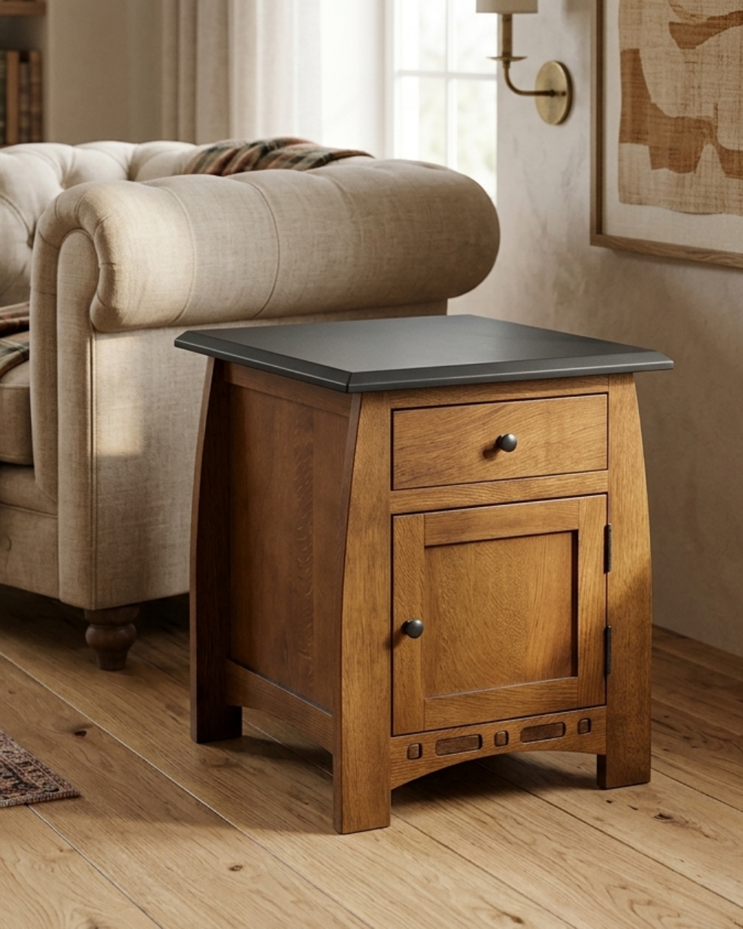 Mission White Oak 1 Drawer 1 Door Inlay End Table - Michael's Cherry