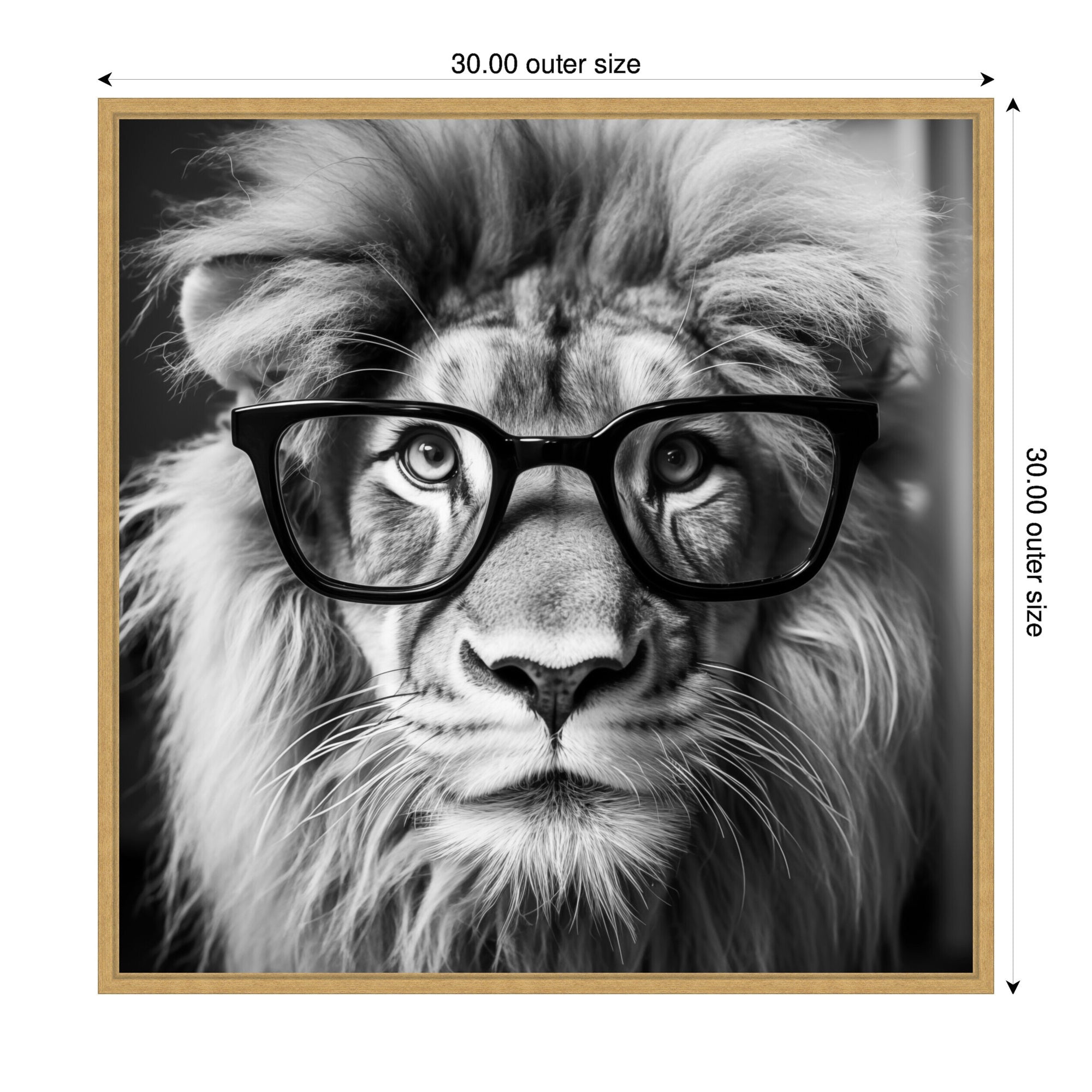 Sylvie Black and White Lion in Reading Glasses Framed Canvas by The Creative Bunch Studio