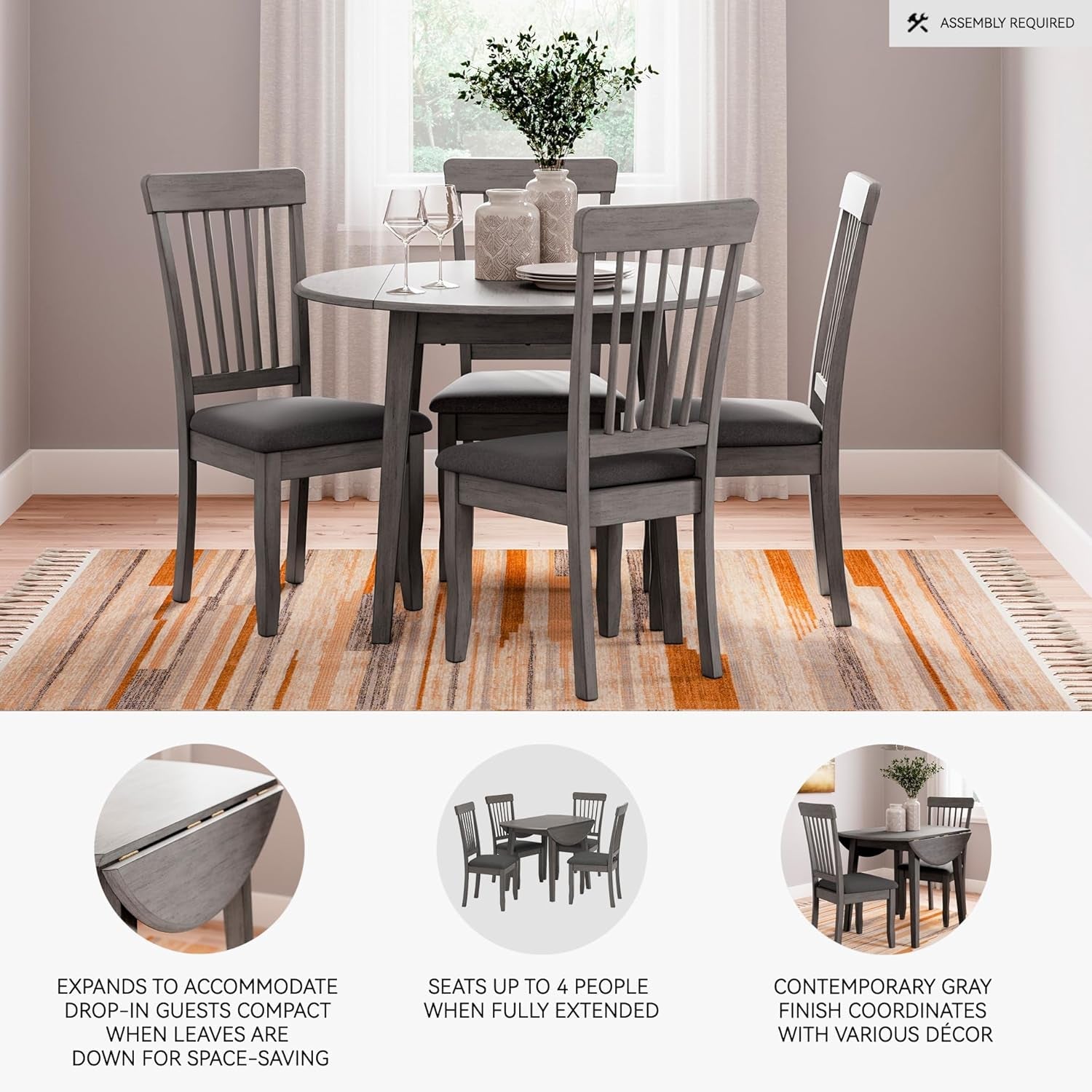 Gray Drop Leaf Dining Table Seats Four With Two Leaves