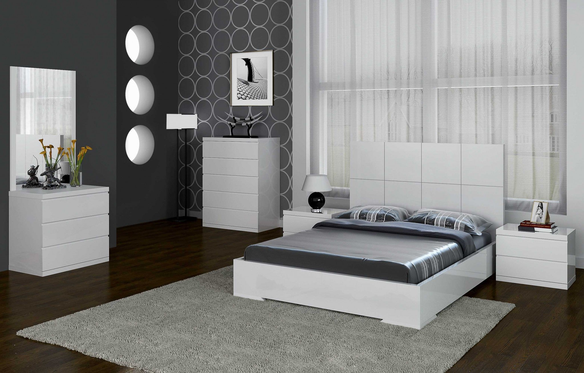 White Contemporary King Bed Frame-5