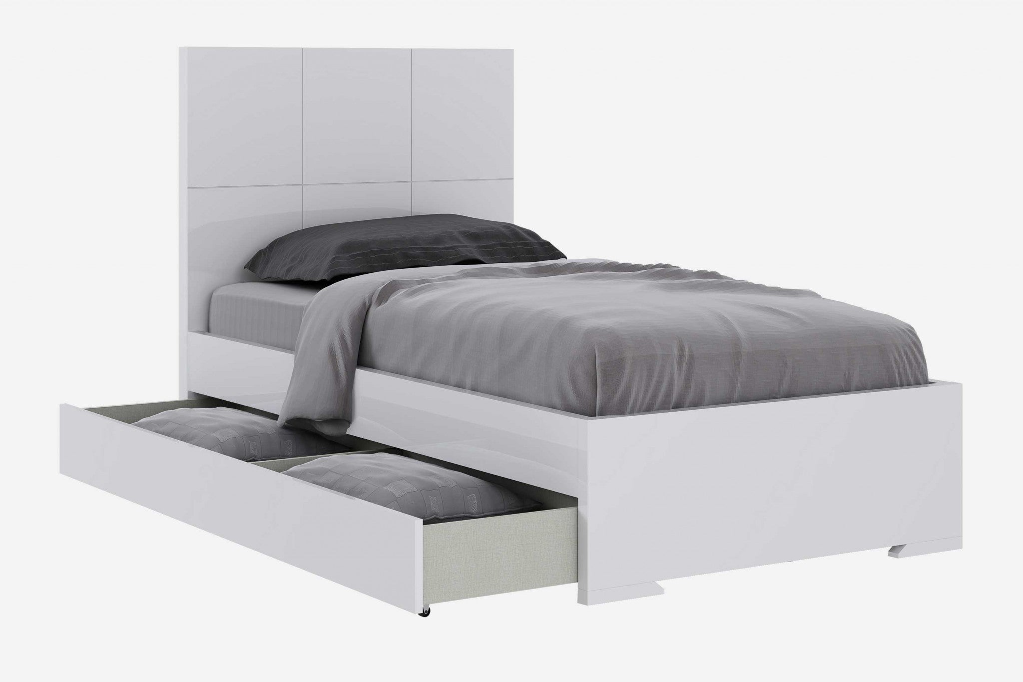 White Twin Bed Frame with Trundle-0