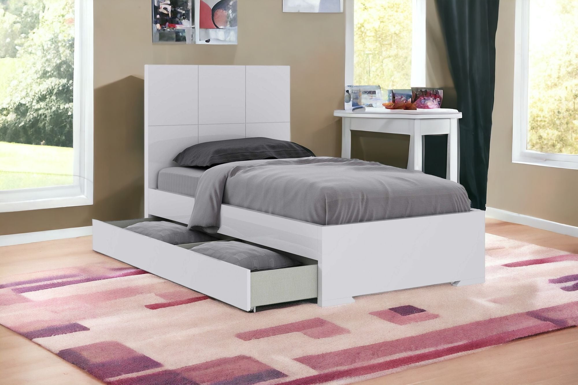 White Twin Bed Frame with Trundle-4