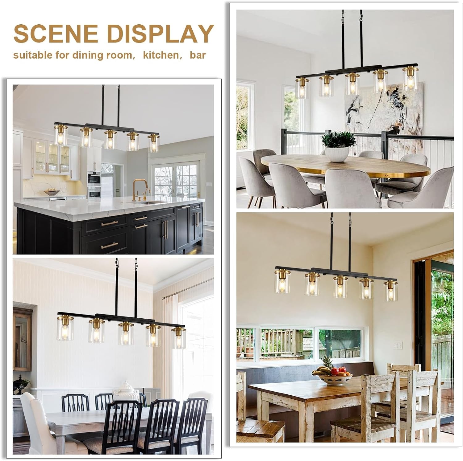 Thirty Six Inch Five Light Kitchen Island Chandelier Glass Shade-4