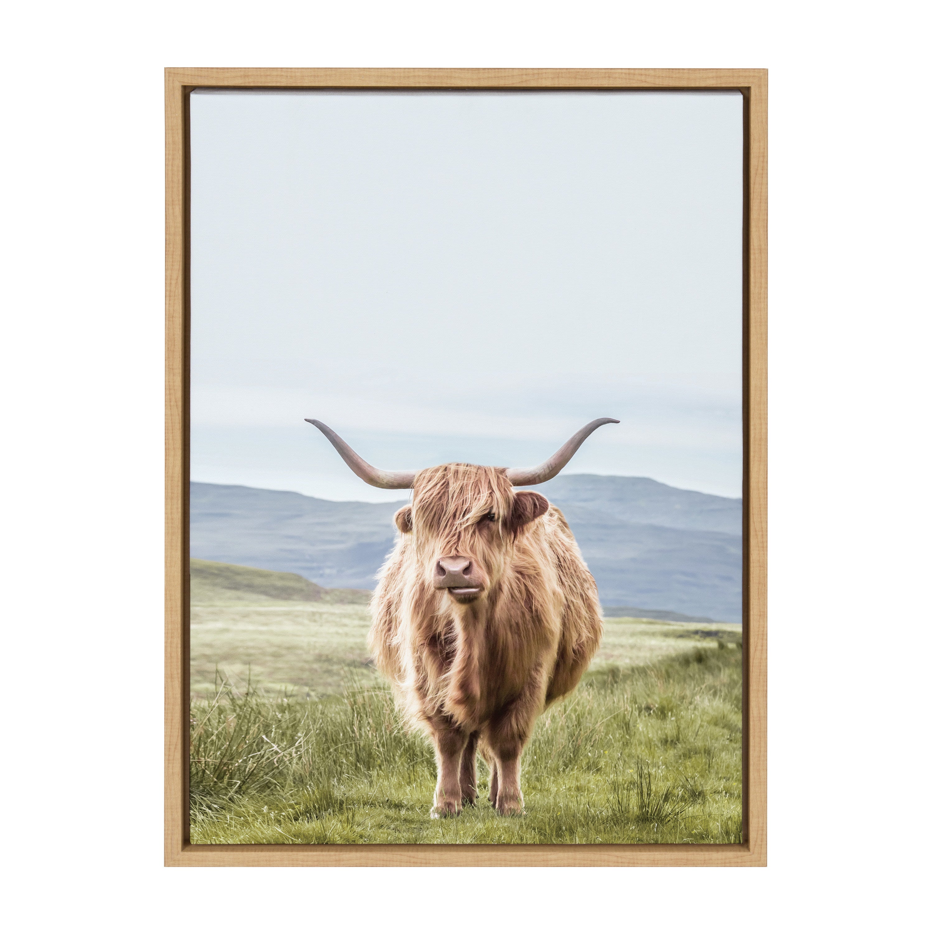 Sylvie Highland Cow Mountain Landscape Framed Canvas by The Creative Bunch Studio