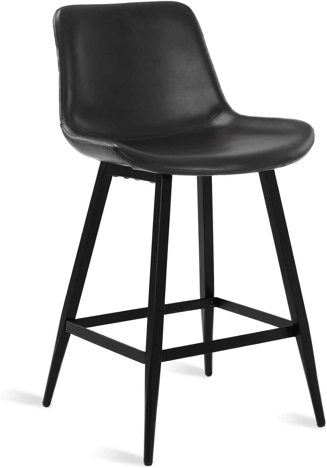 24 Inch Modern Bucket Bar Stool Set Of 3 With Back And Footrest In Faux Leather Black
