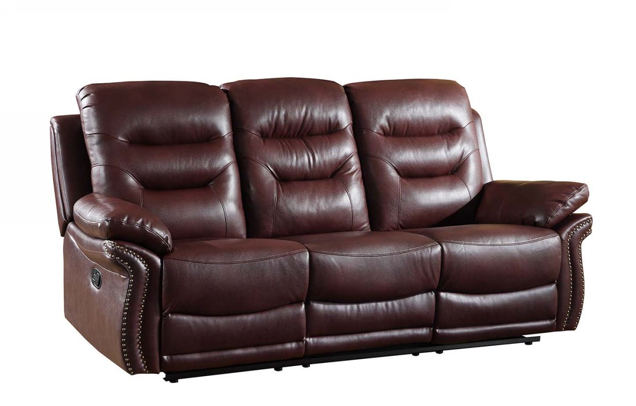 90" Burgundy Faux Leather Reclining Sofa With Black Legs-1