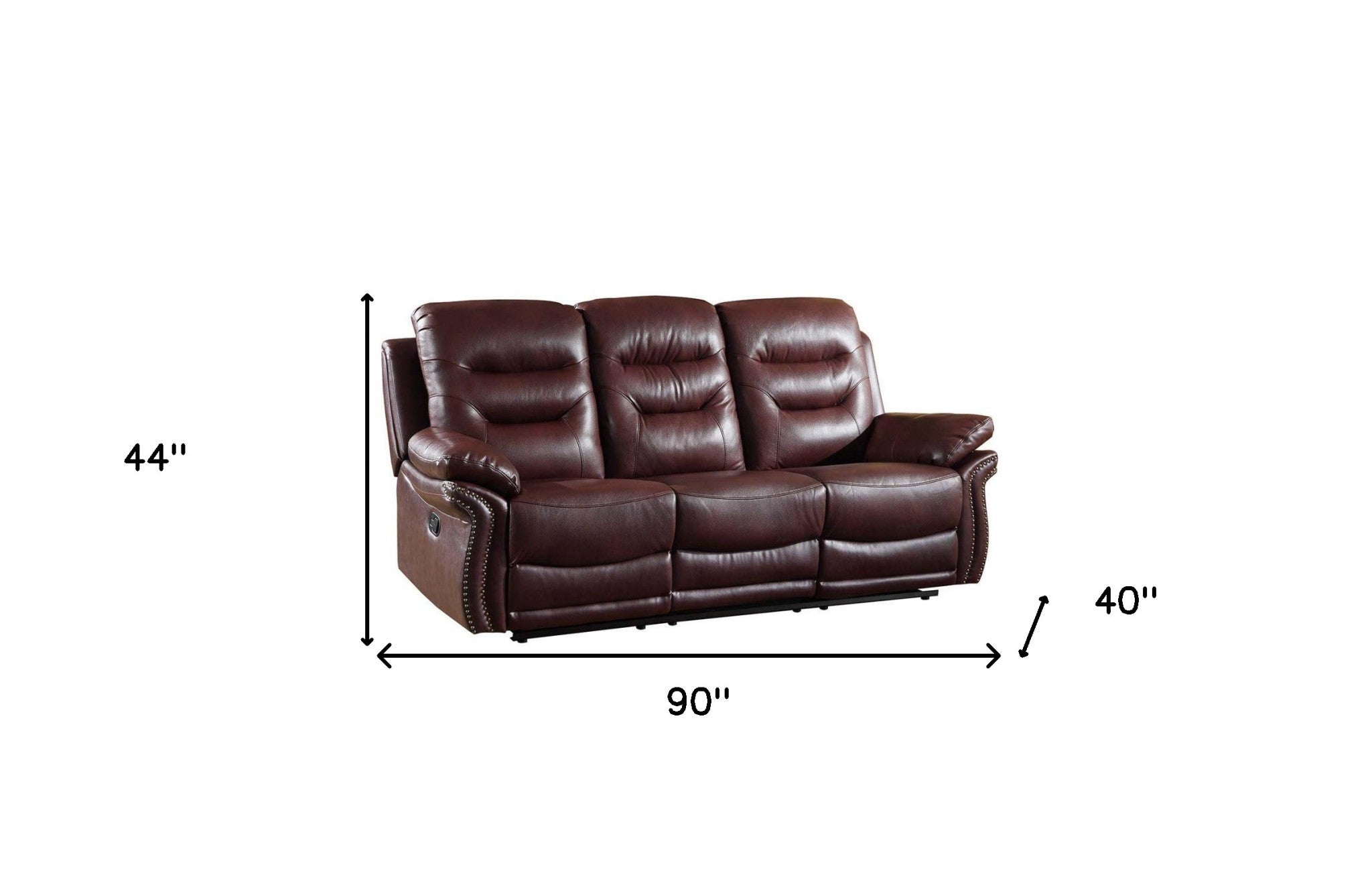 90" Burgundy Faux Leather Reclining Sofa With Black Legs-3