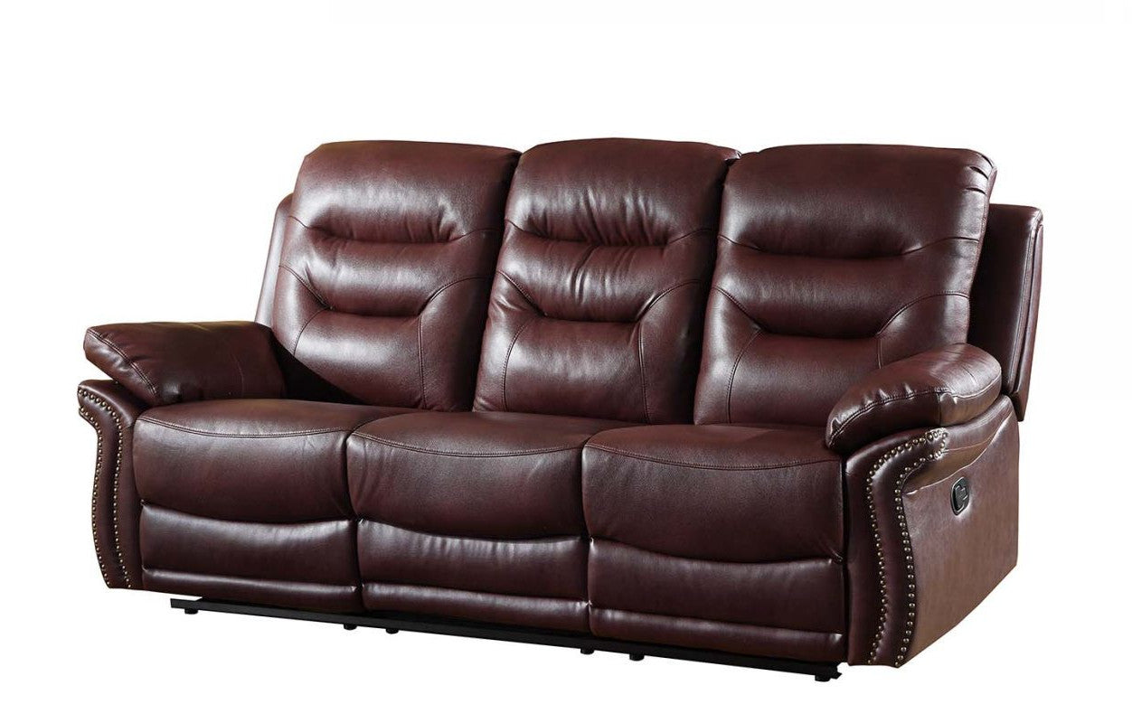 90" Burgundy Faux Leather Reclining Sofa With Black Legs-2