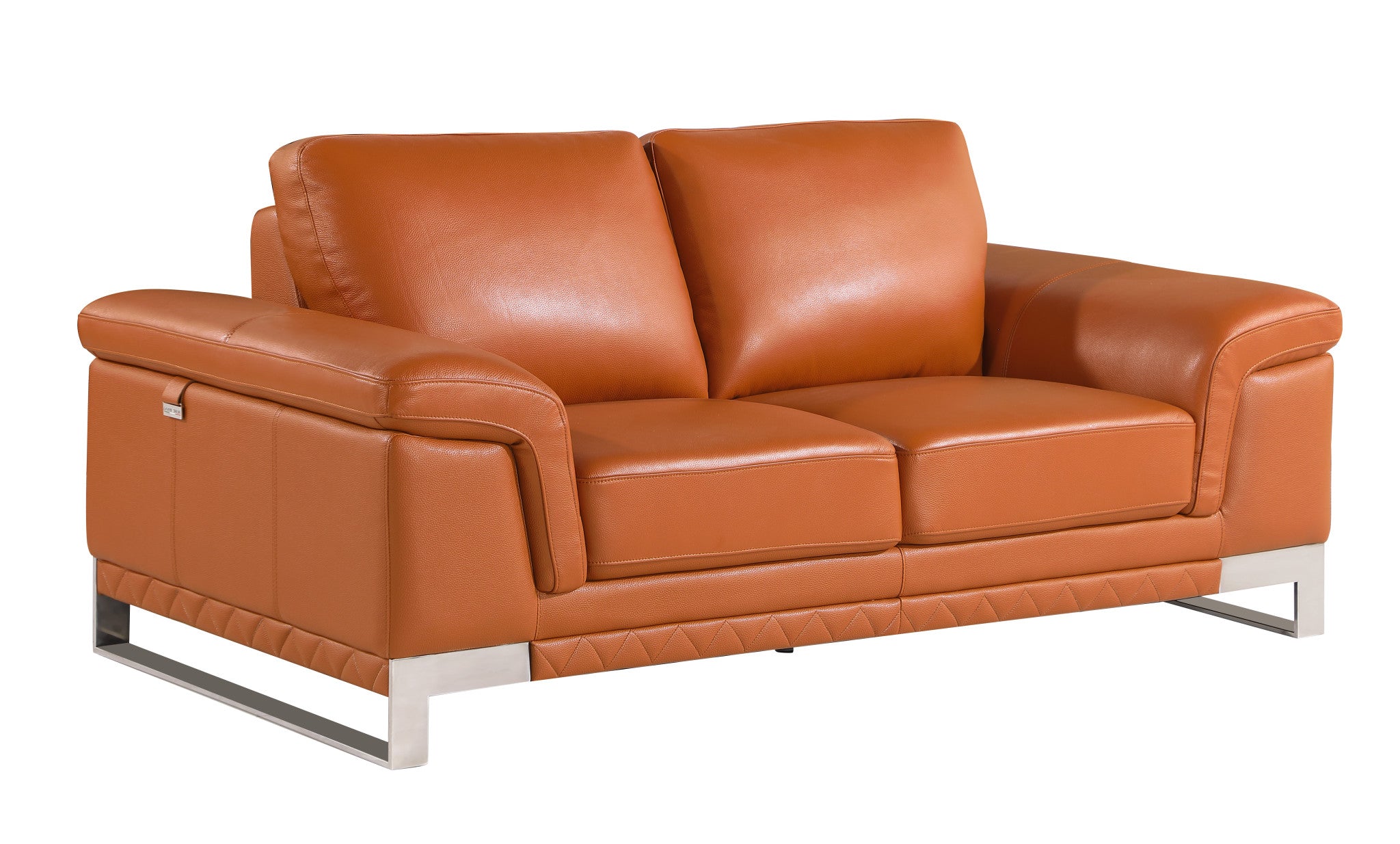 73" Camel And Silver Genuine Leather Loveseat-0