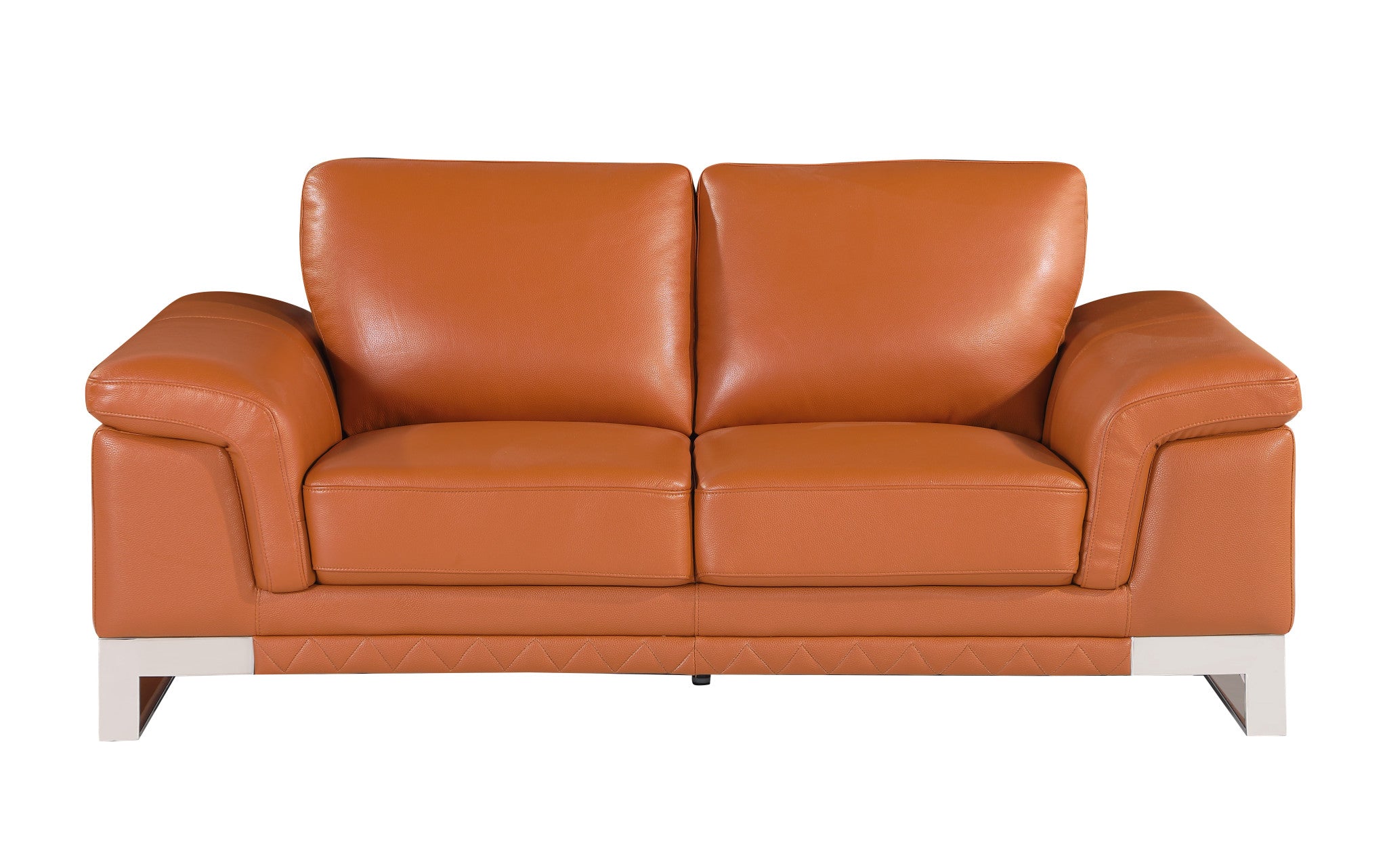 73" Camel And Silver Genuine Leather Loveseat-2