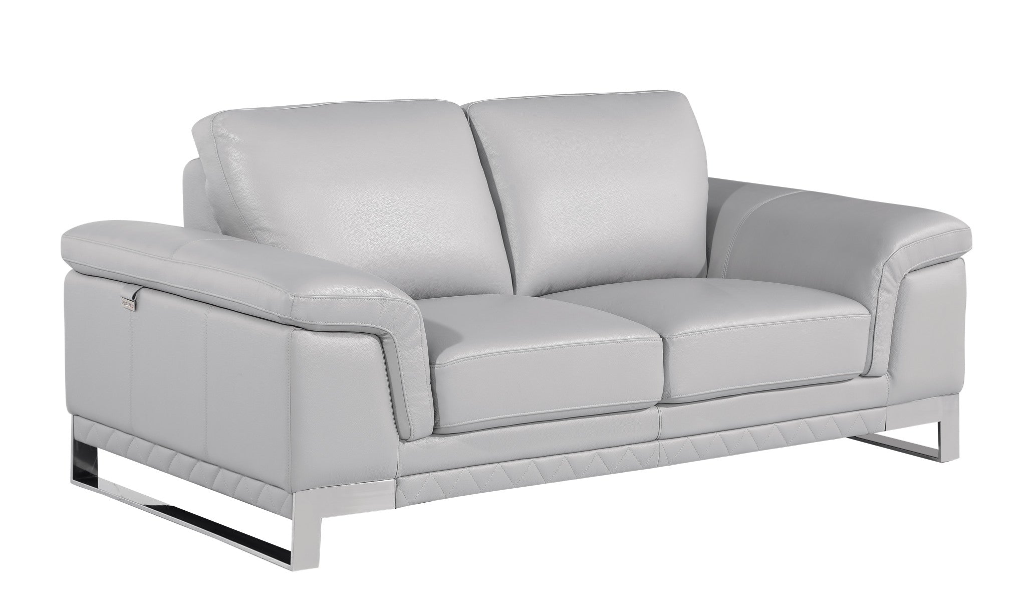 73" Light Gray And Silver Genuine Leather Loveseat-0