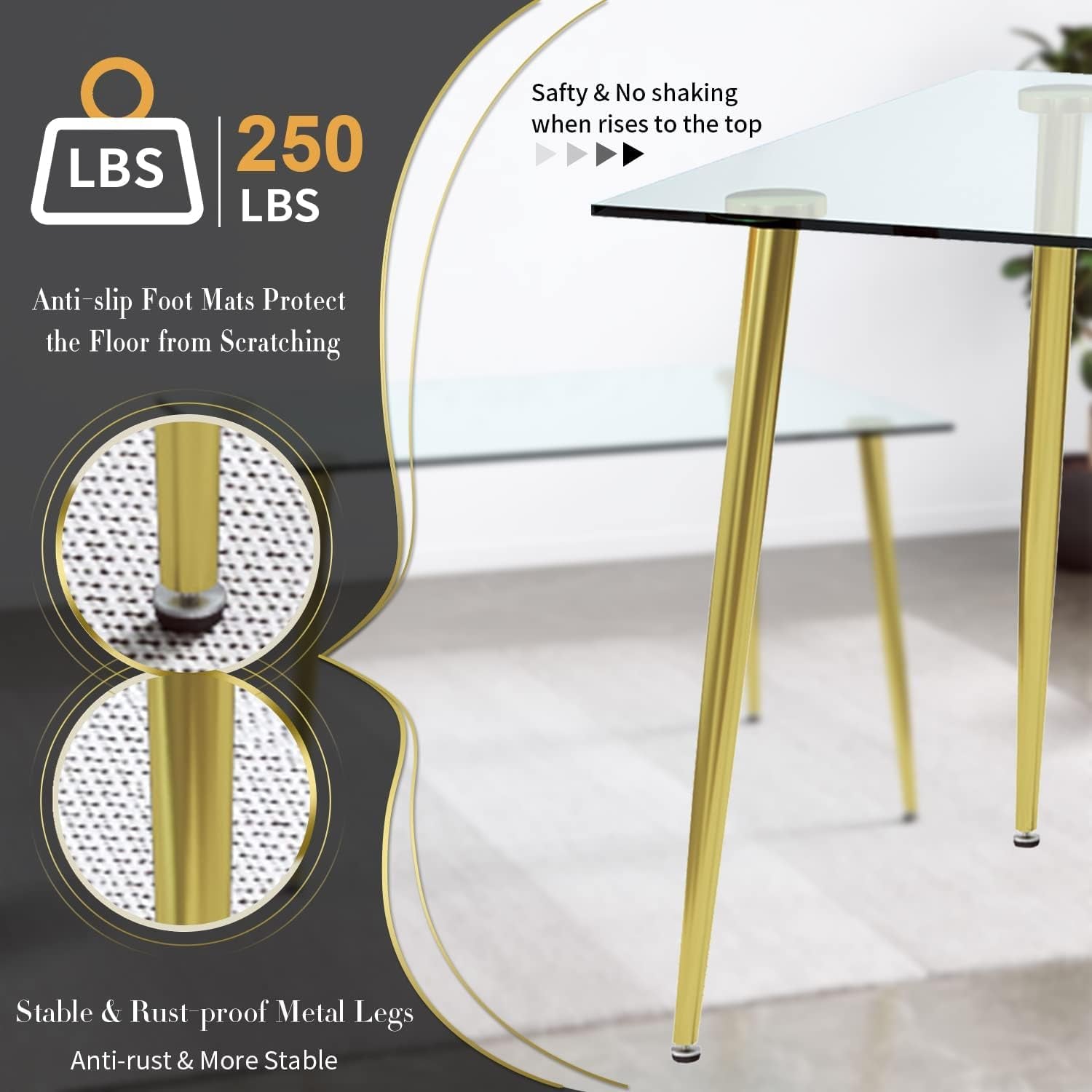 Glass Dining Table For 4 51 Inch Tempered Glass Gold Legs