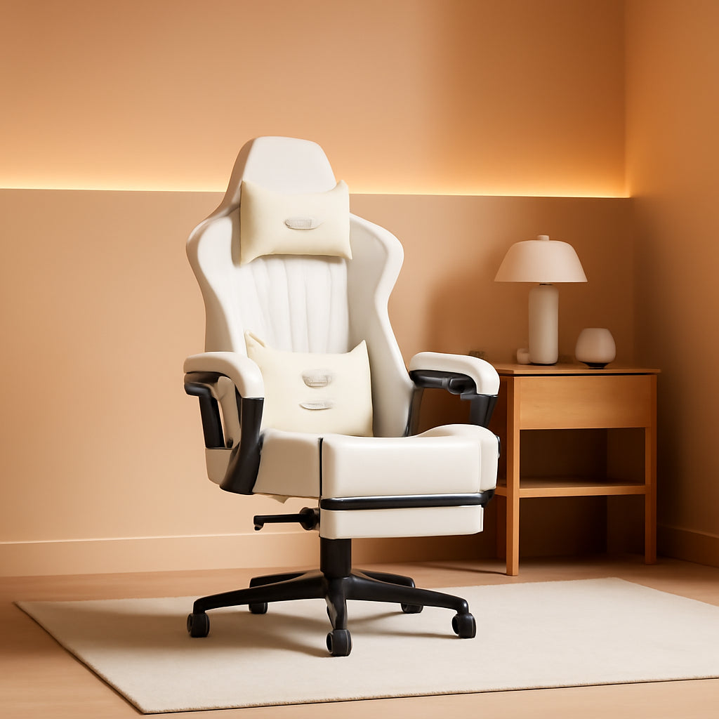 Ivory Bluetooth Speaker Gaming Chair With Footrest