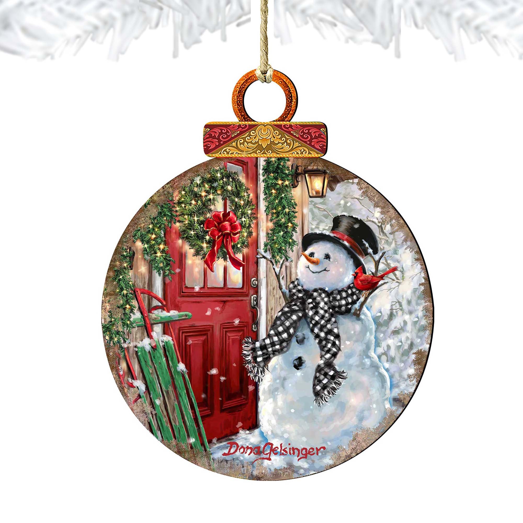 Winter Arrival Snowman Wooden Ornaments by Gelsinger | Christmas Santa Snowman Decor - 8121127DG-4