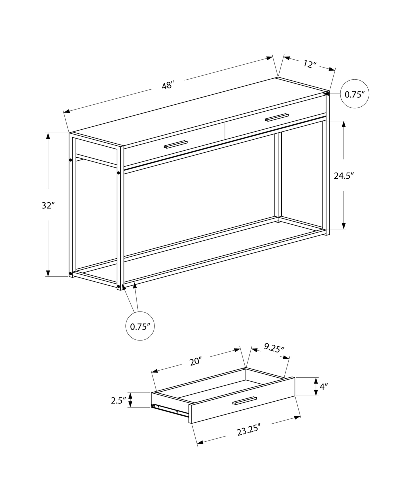 48" Black Frame Console Table-2