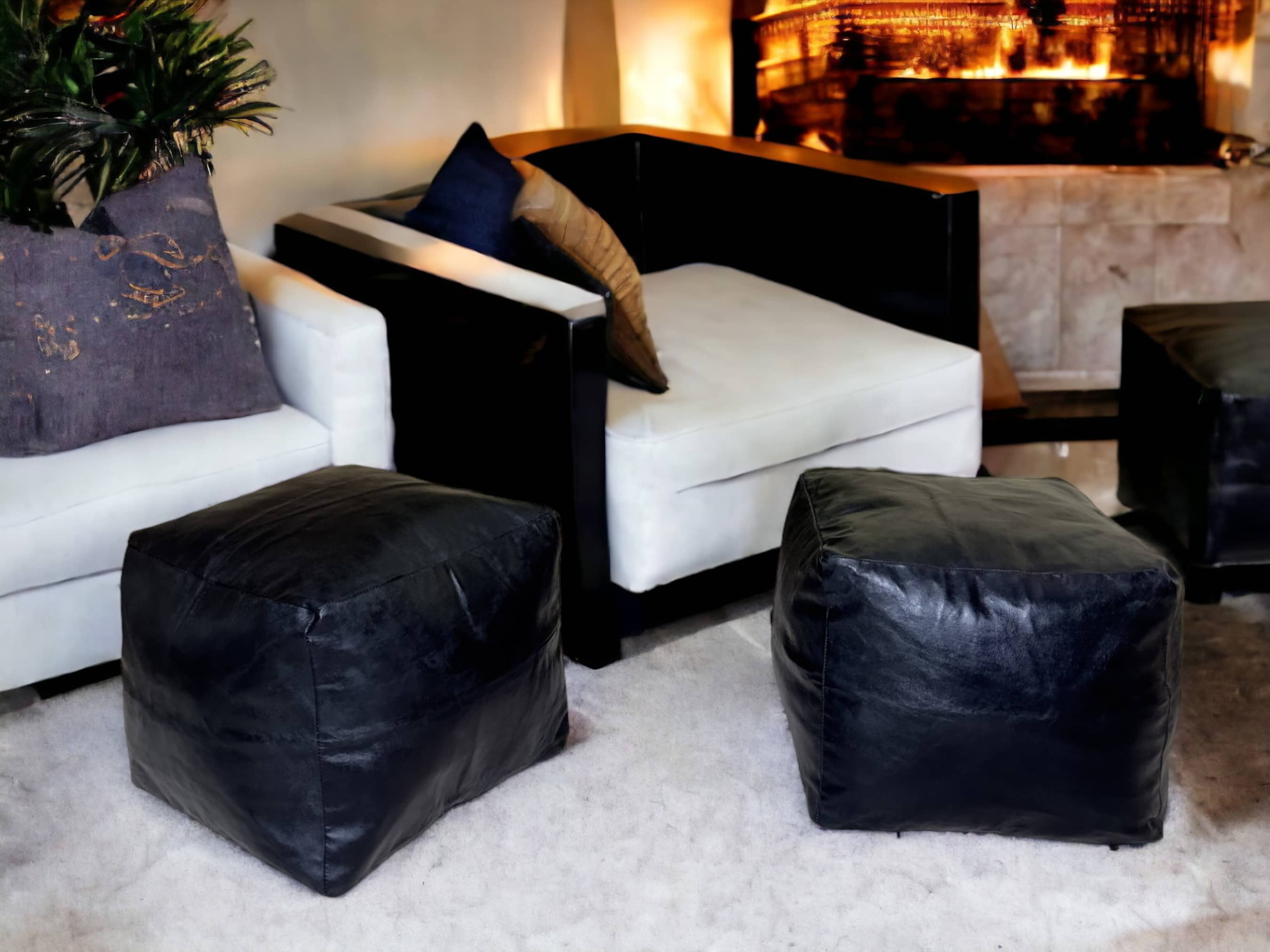 Moroccan Black Simple Square Pouf: An Enigmatic Tapestry of Berber Heritage-1