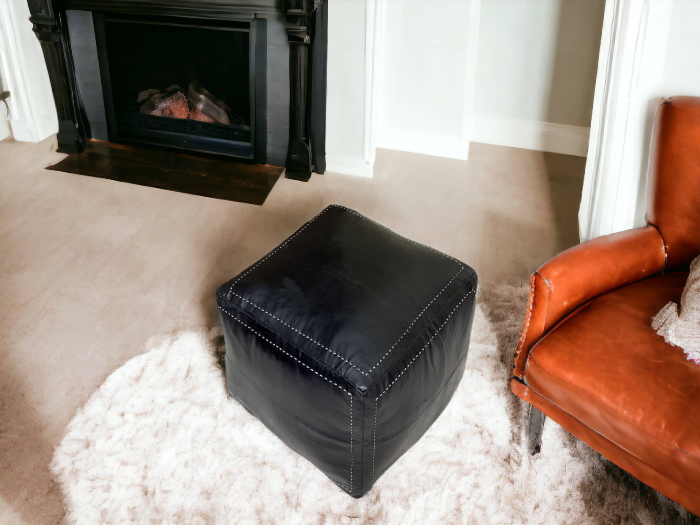 Black Square Moroccan Pouf - Timeless Elegance for Your Home-4