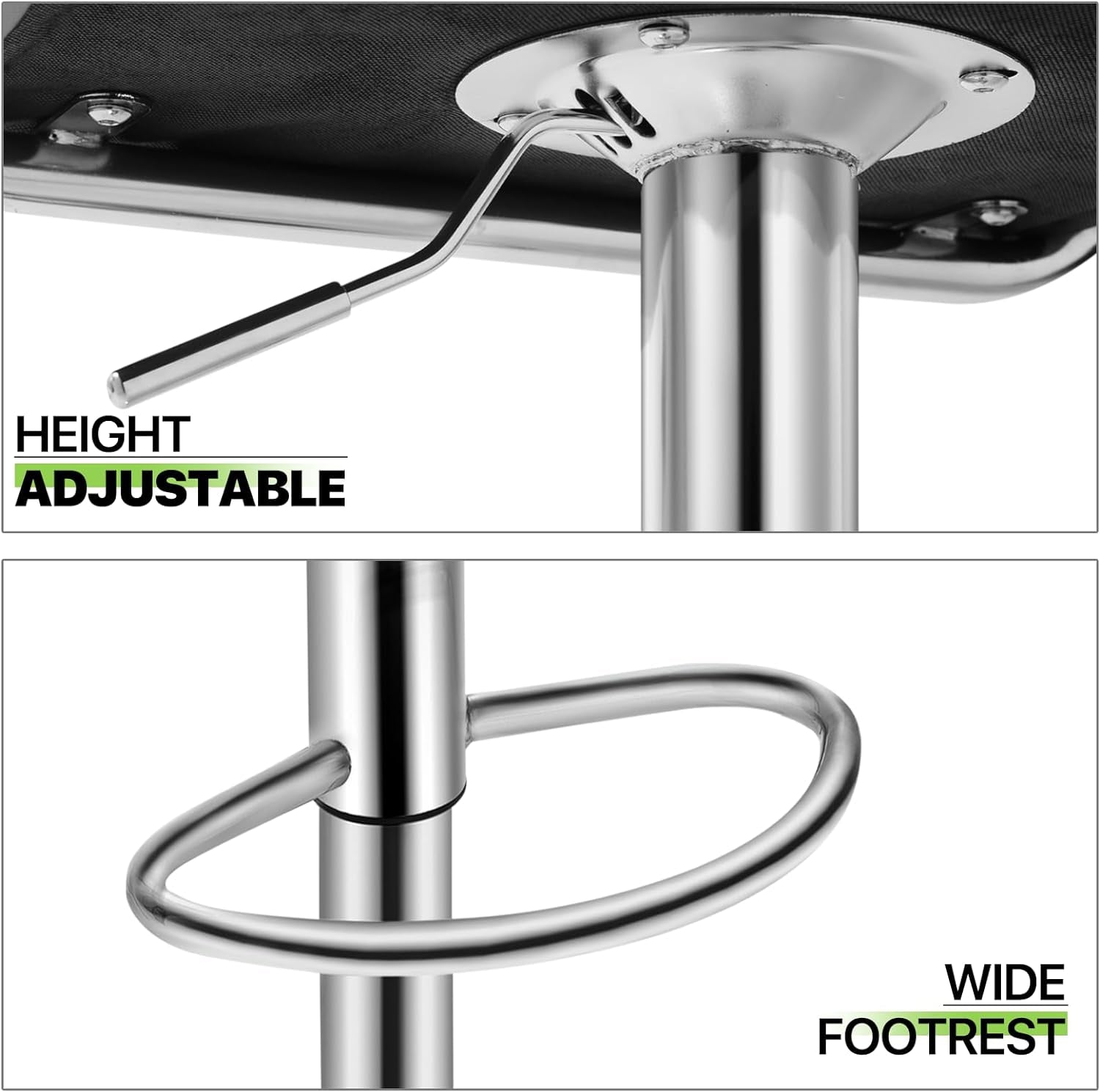 Height Adjustable Grey PU Leather Bar Stools Set Of 2