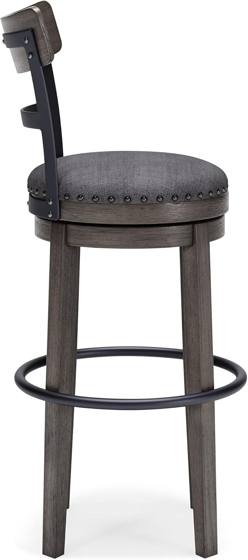 30 Inch Gray Upholstered Swivel Farmhouse Bar Stool