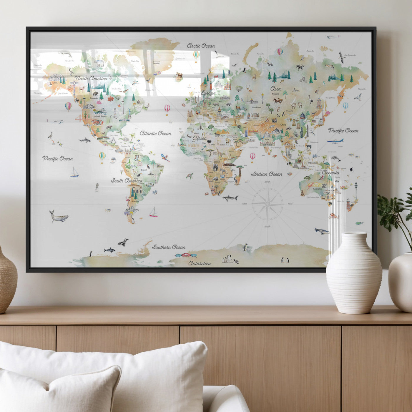Animal World Map for Kids Room Decor