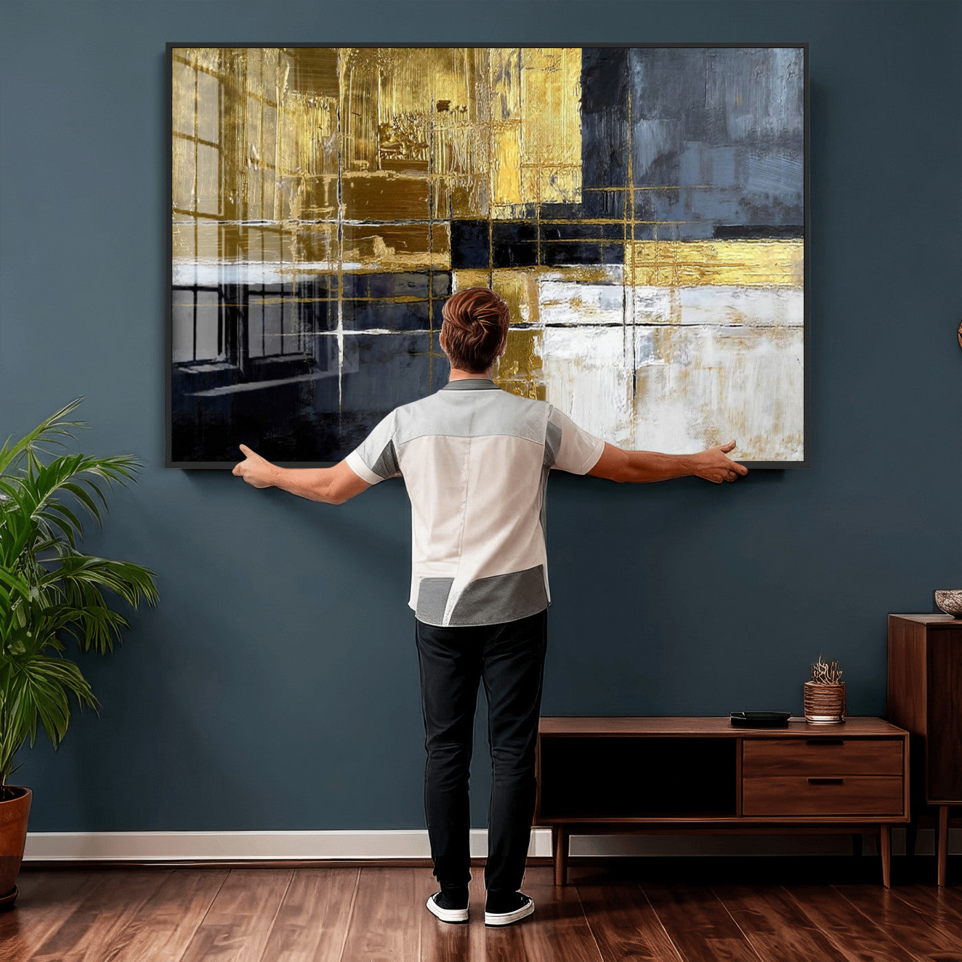 Gold Navy Abstract Wall Art Canvas Print, Modern Luxury
