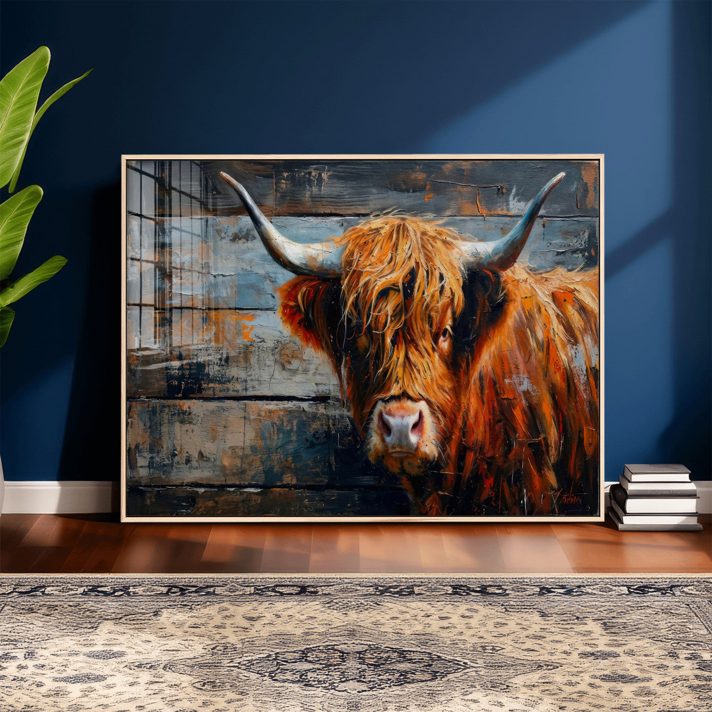 Highland Cow Wall Art Canvas Print, Abstract Rustic Farm