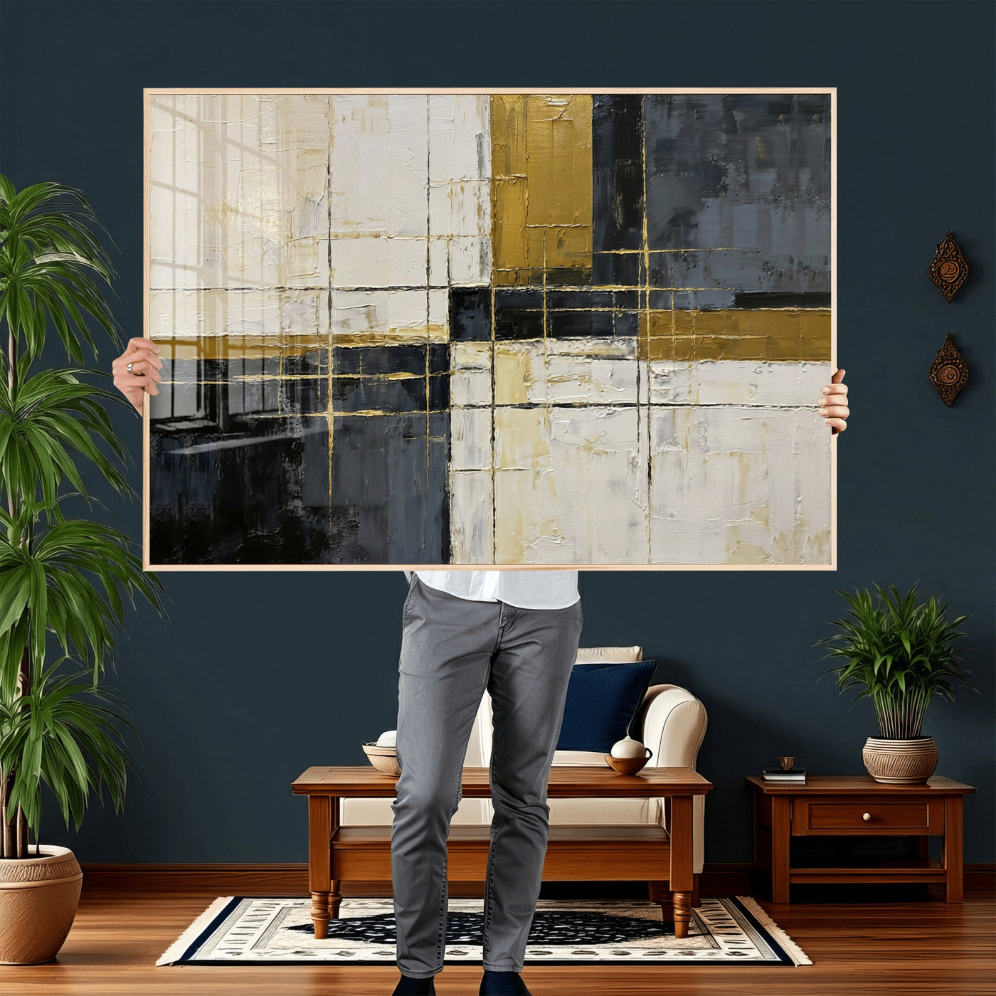 Abstract Gold and Black Wall Art Canvas Print – Modern