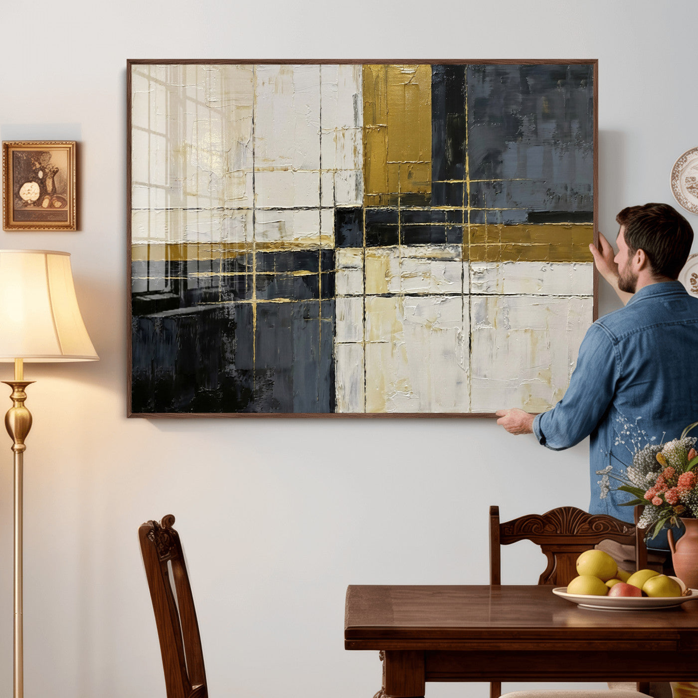 Abstract Gold and Black Wall Art Canvas Print – Modern