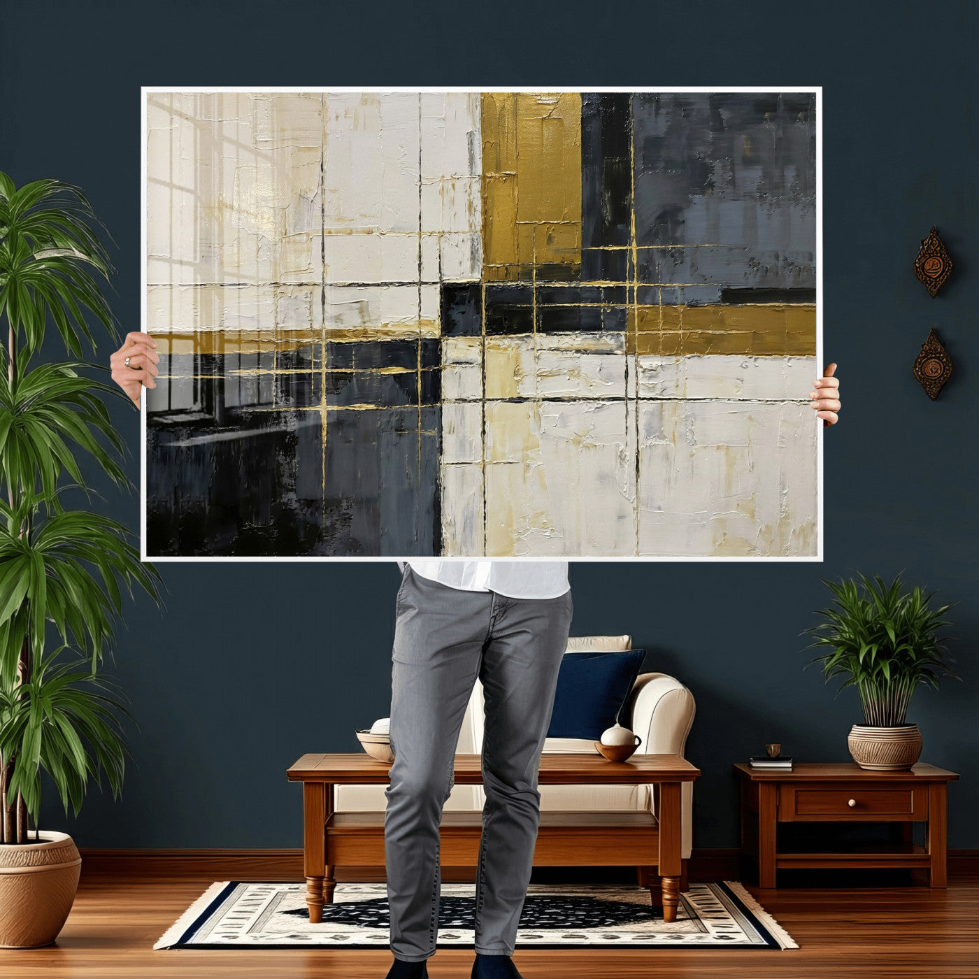 Abstract Gold and Black Wall Art Canvas Print – Modern