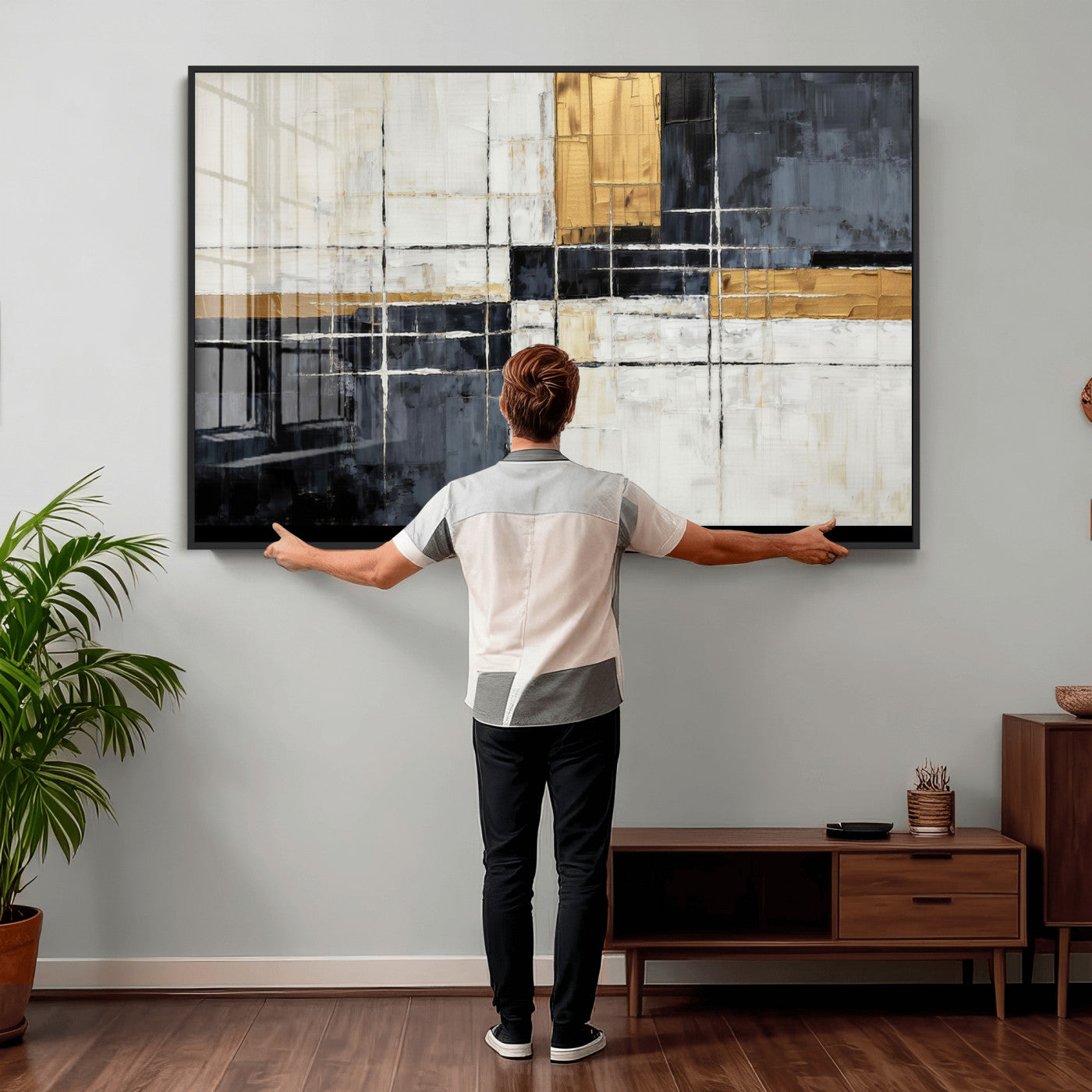Gold Abstract Wall Art Canvas Print, Modern Luxury Geometric