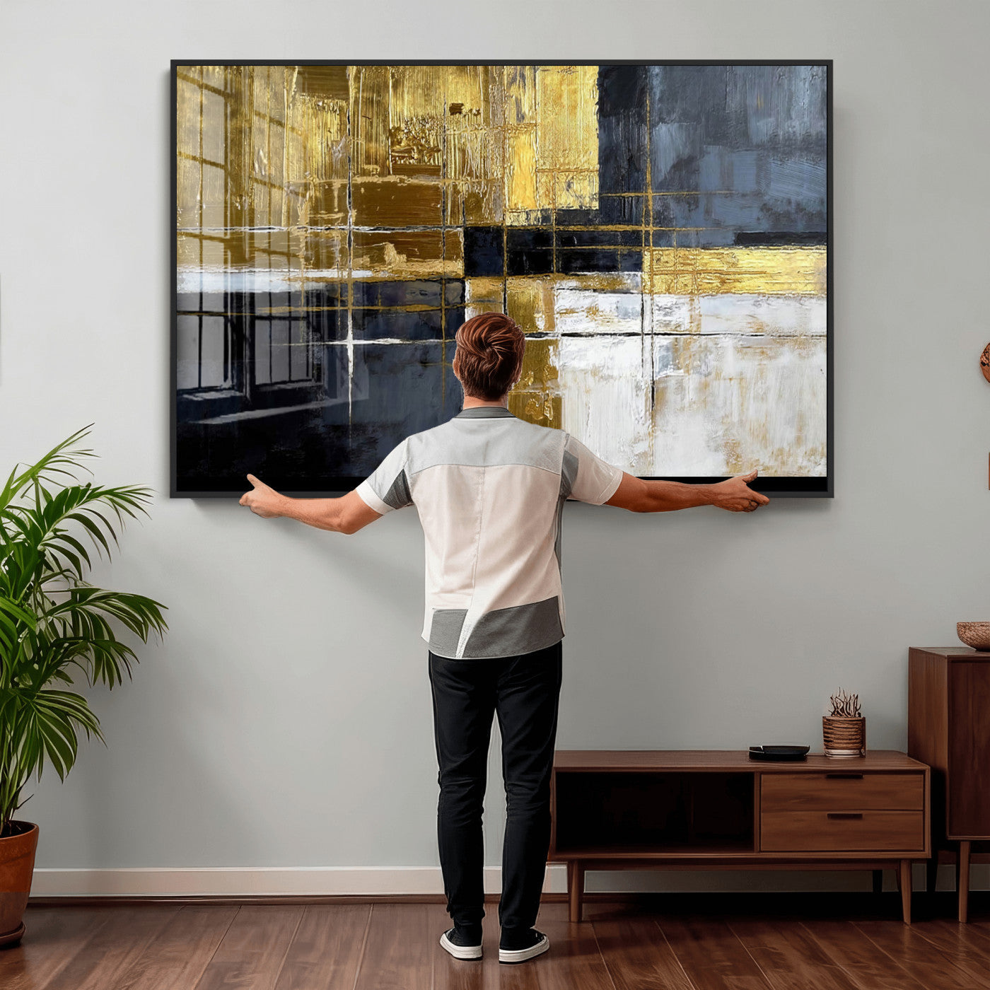 Gold Navy Abstract Wall Art Canvas Print, Modern Luxury