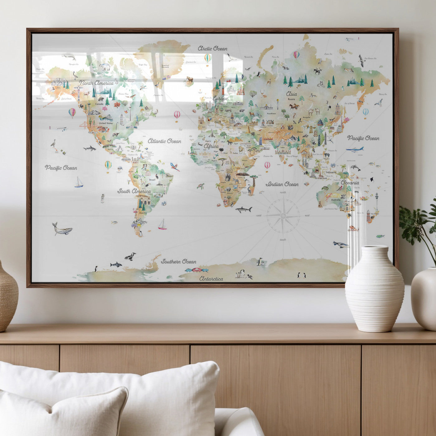 Animal World Map for Kids Room Decor