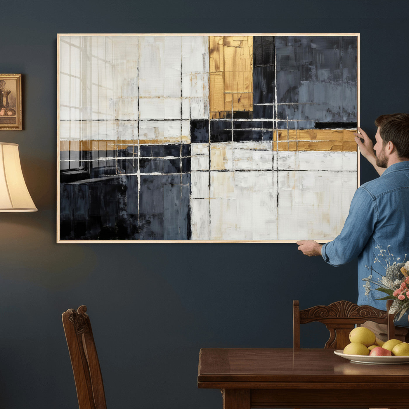 Gold Abstract Wall Art Canvas Print, Modern Luxury Geometric