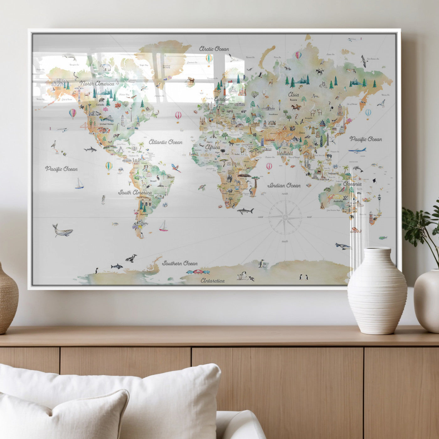 Animal World Map for Kids Room Decor