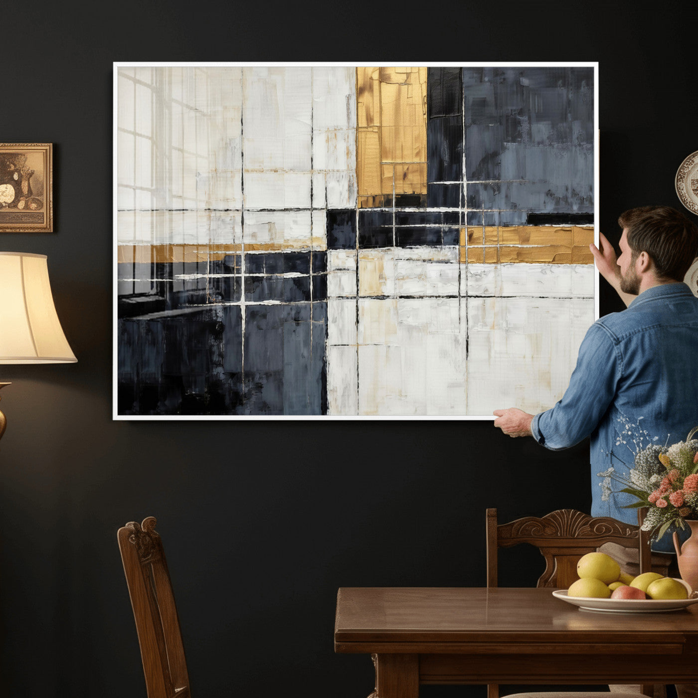 Gold Abstract Wall Art Canvas Print, Modern Luxury Geometric