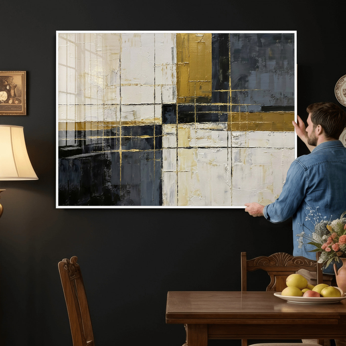 Abstract Gold and Black Wall Art Canvas Print – Modern