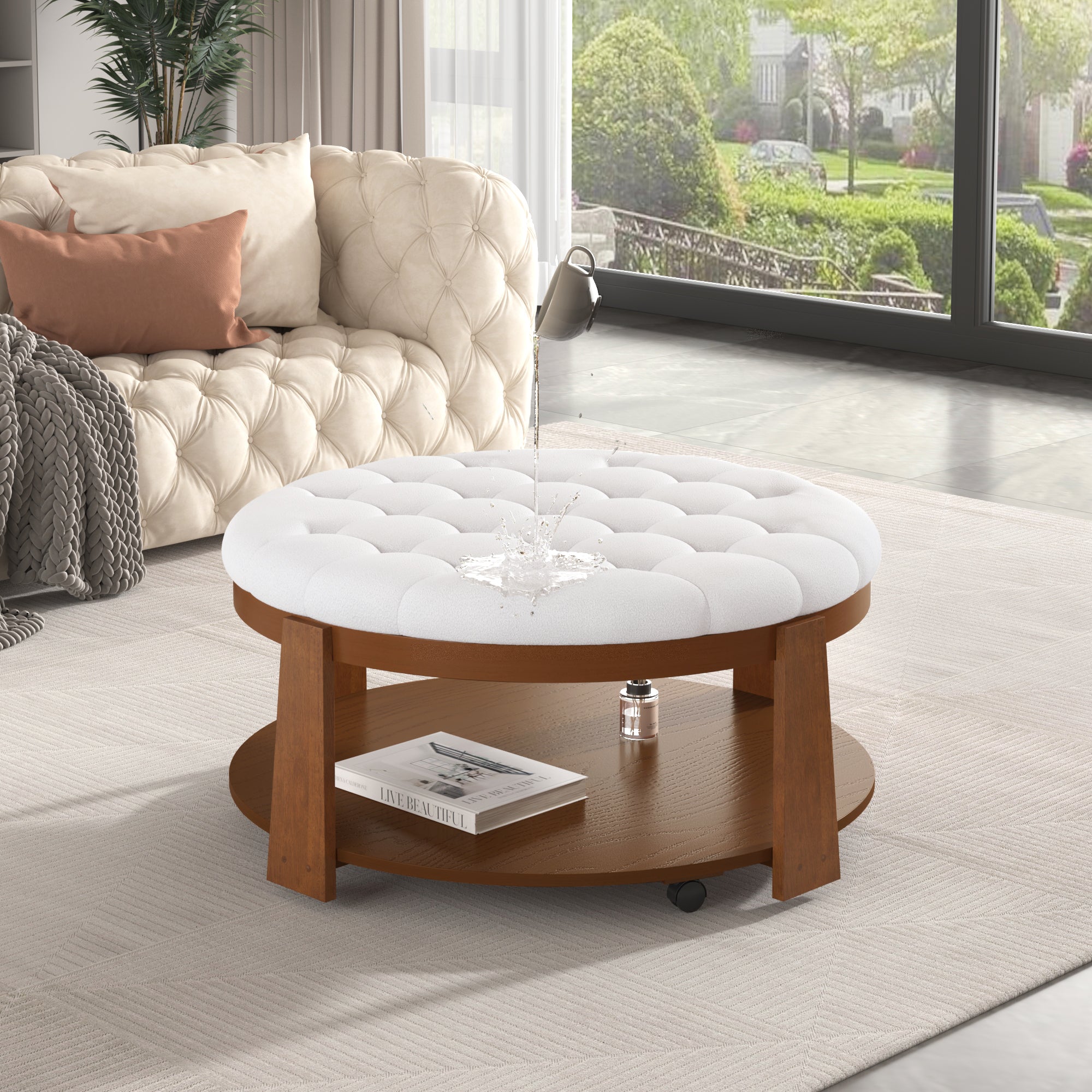 Modern Large Round Ottoman Coffee Table 2-Tier