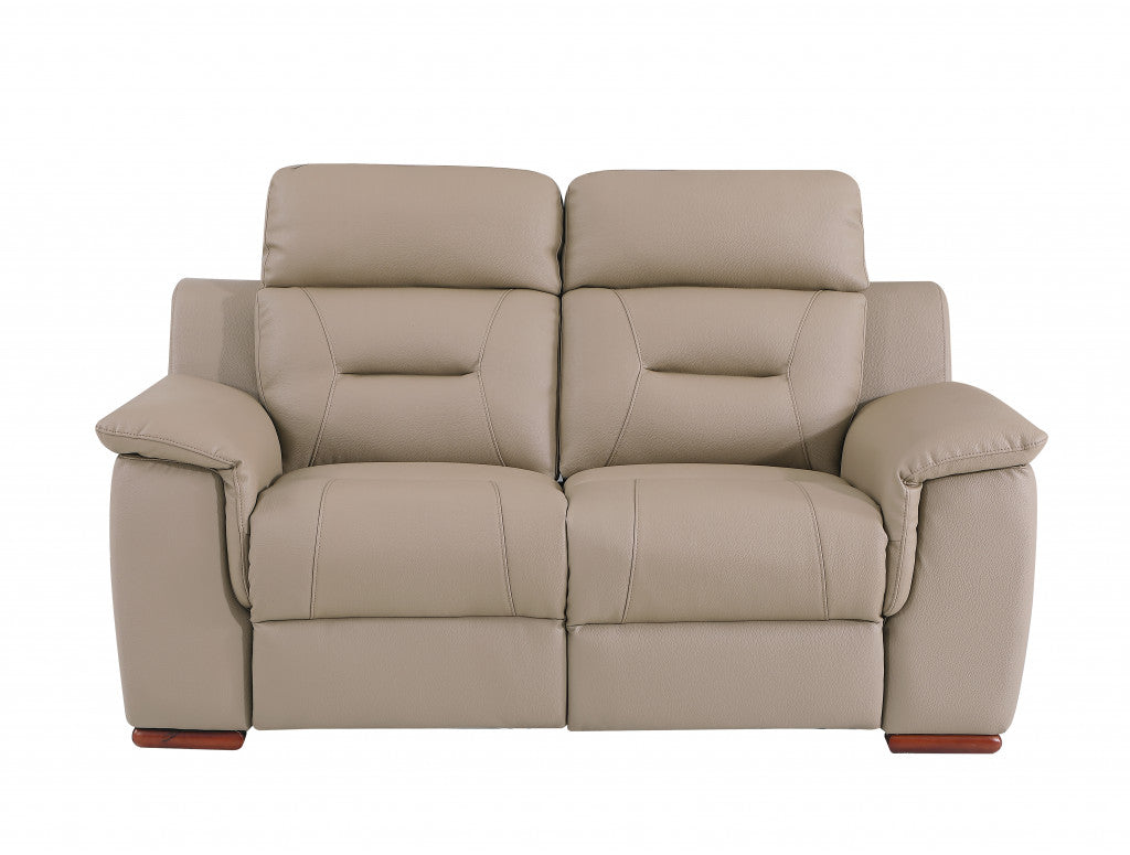 67" Beige And Brown Faux Leather Manual Reclining Loveseat-0