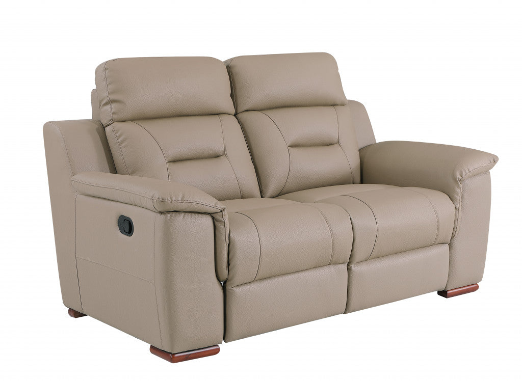 67" Beige And Brown Faux Leather Manual Reclining Loveseat-2