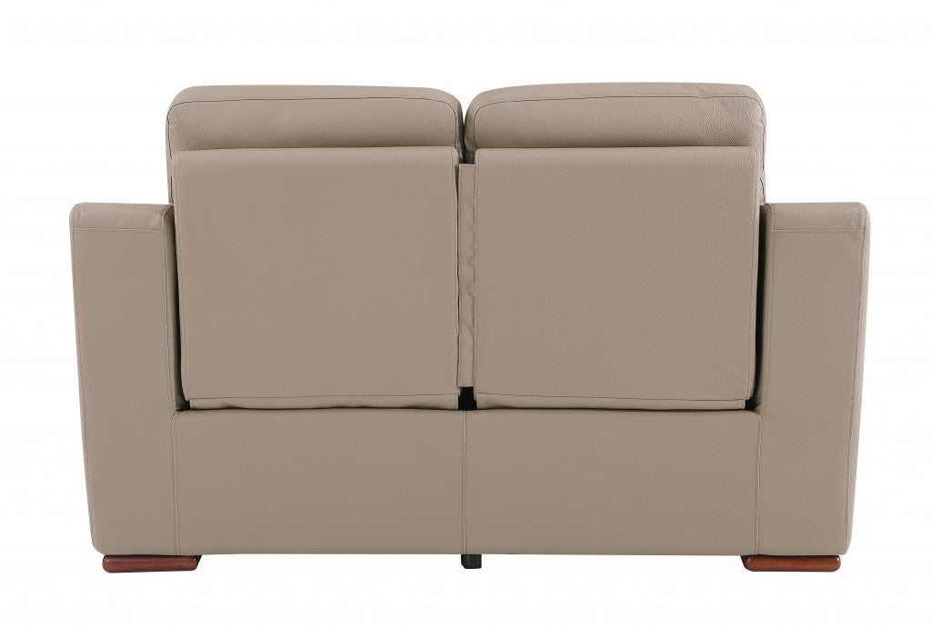 67" Beige And Brown Faux Leather Manual Reclining Loveseat-4