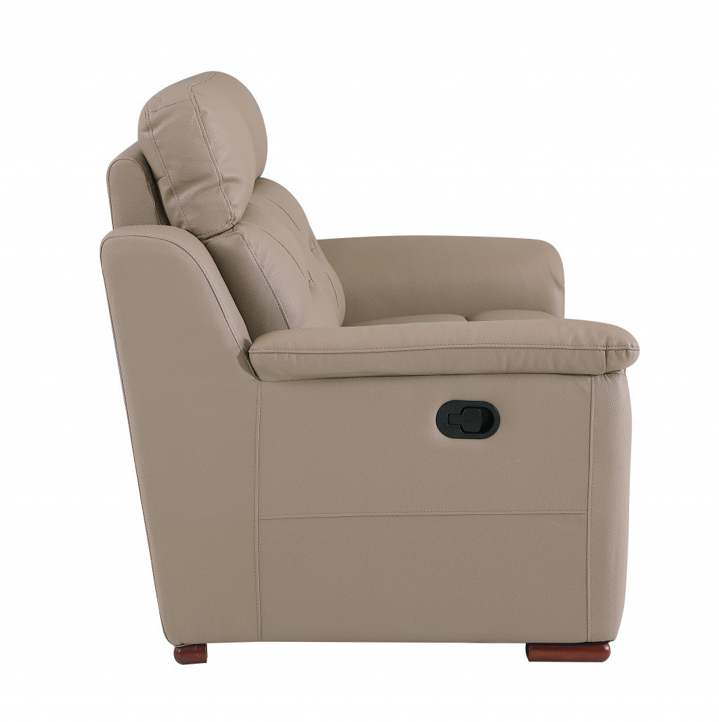 67" Beige And Brown Faux Leather Manual Reclining Loveseat-5