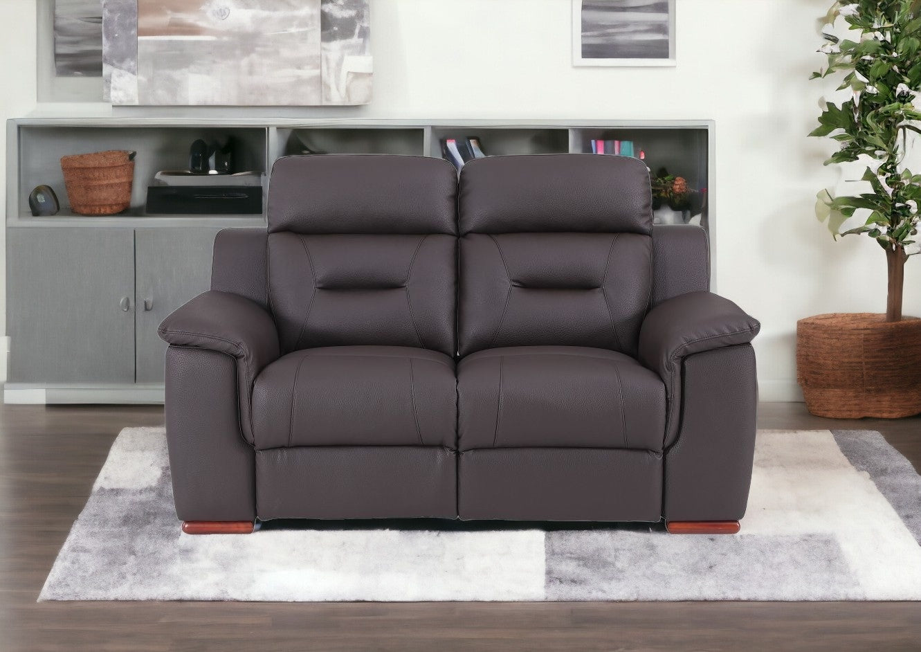 67" Brown Faux Leather Manual Reclining Loveseat-1