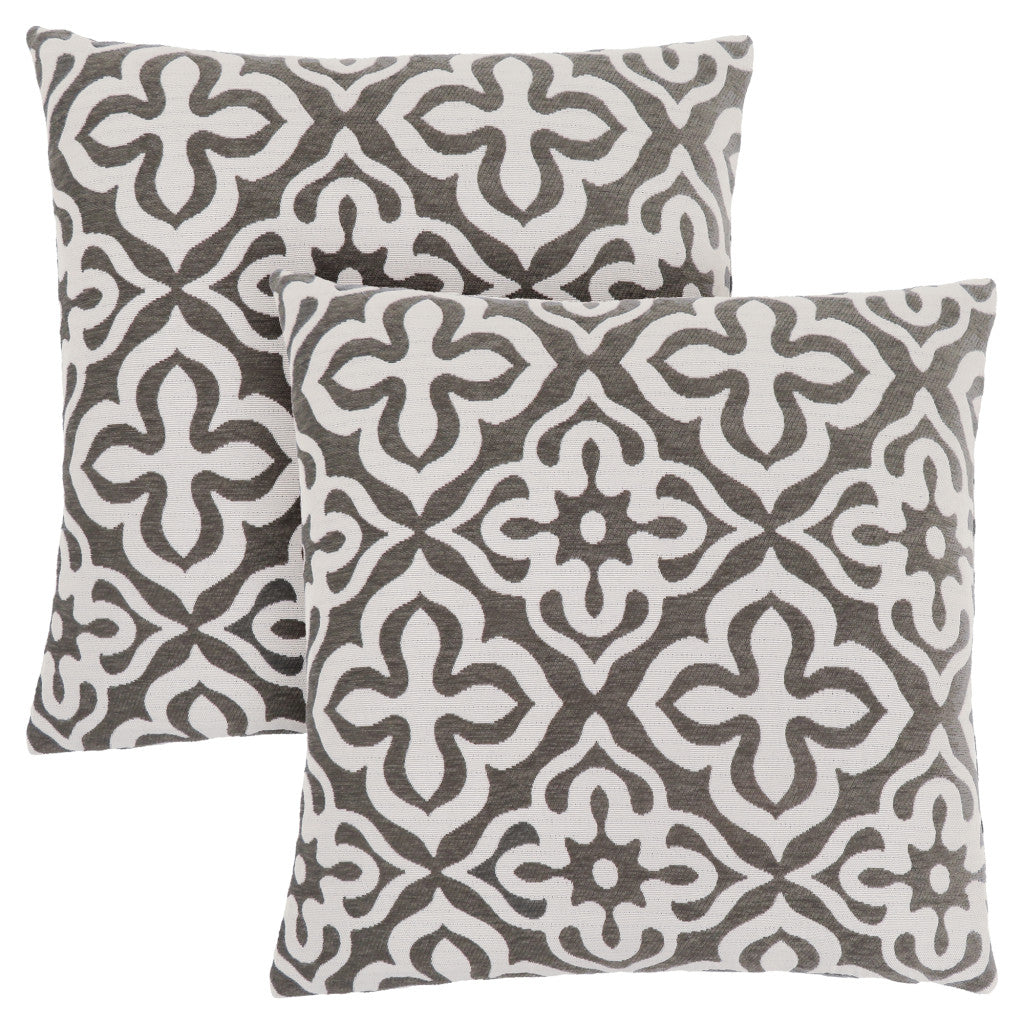 Set Of Two 18" X 18" Taupe Polyester Geometric Zippered Pillow-2