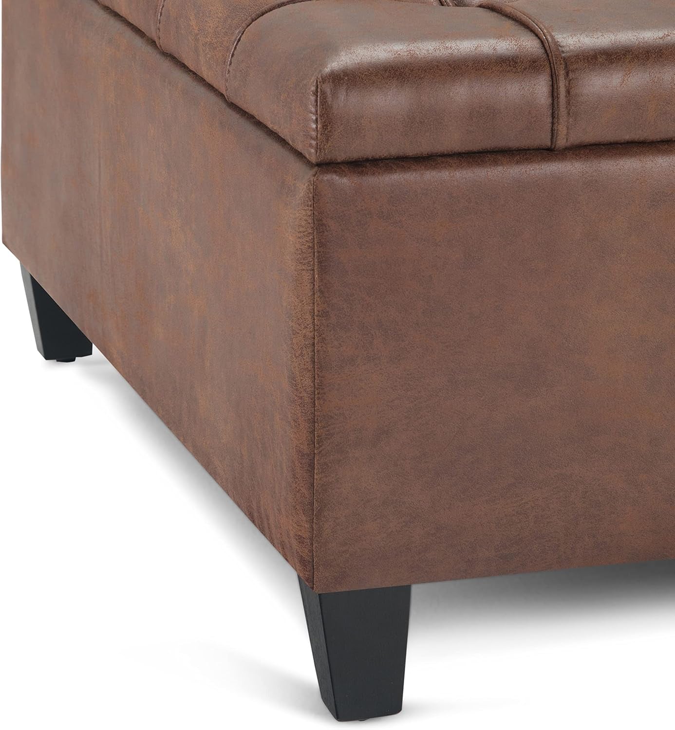Distressed Umber 36 Inch Storage Ottoman Vegan Faux Leather