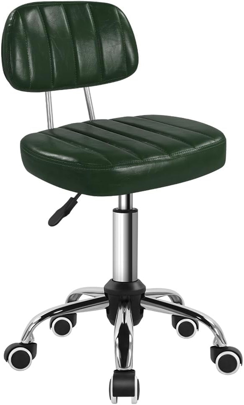 Green Height Adjustable Swivel Stool With Wheels Backrest