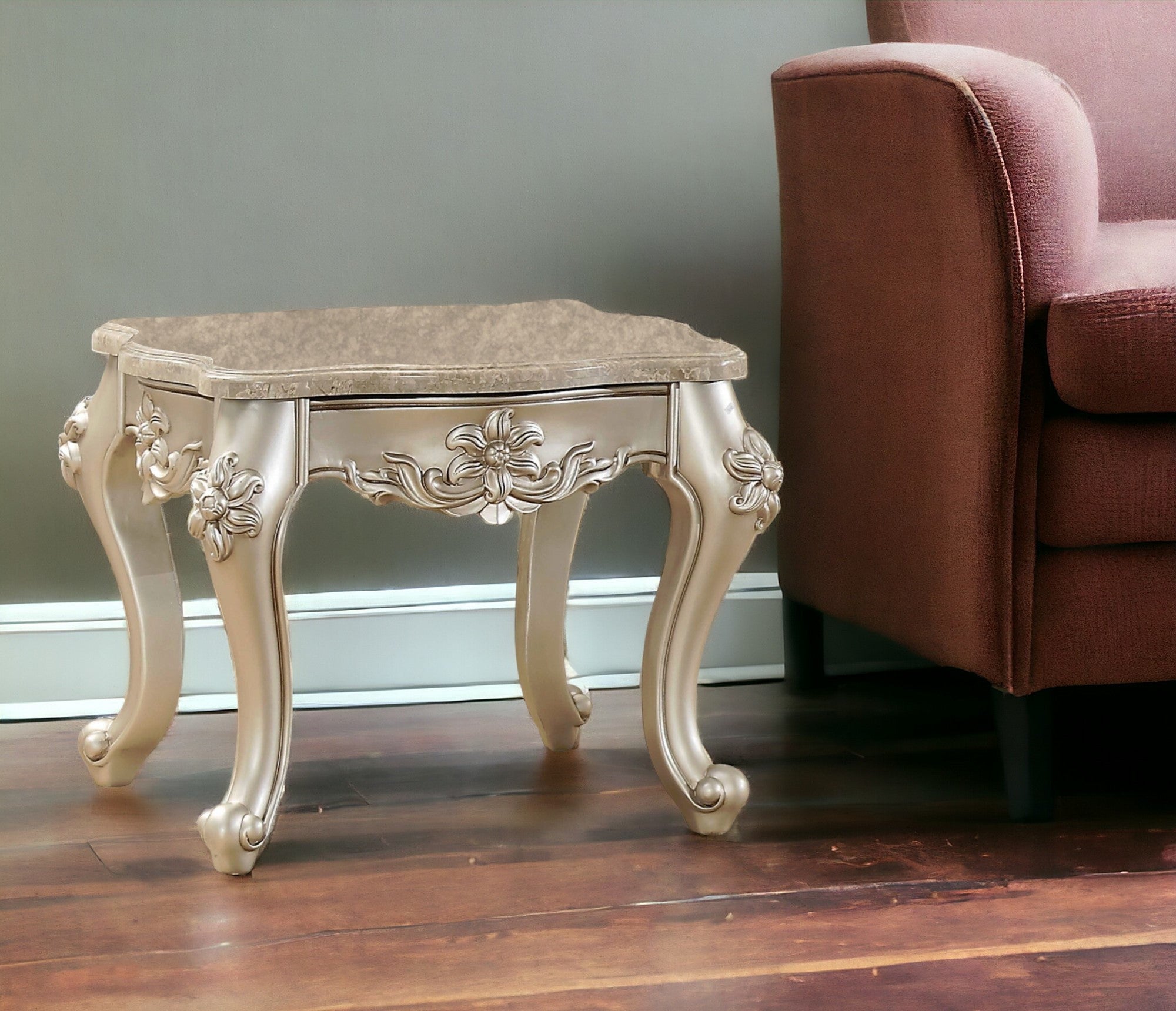 24" Champagne Faux Marble End Table-1