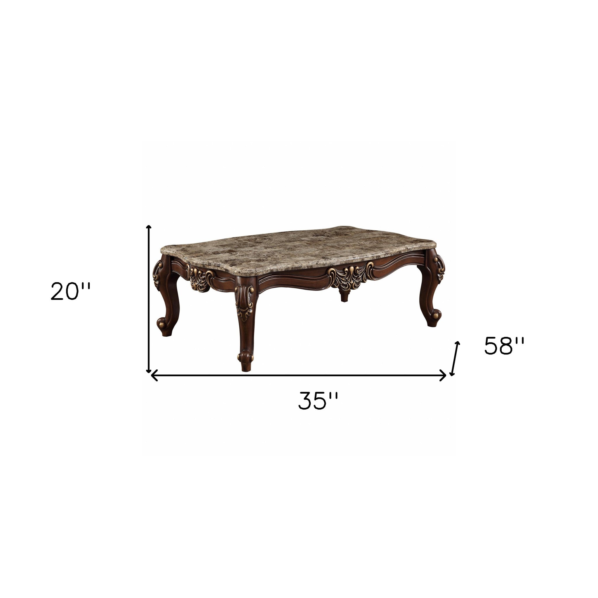 58" Brown Genuine Marble Rectangular Coffee Table-5